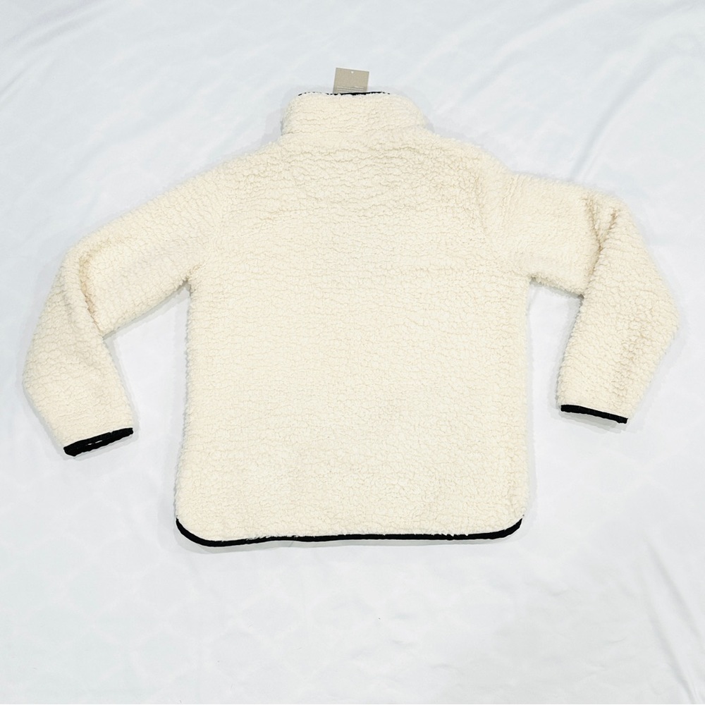 NWT Thread & Supply Cream Black Piping Quarter Zip Sherpa Pullover Sweatshirt - Picture 7 of 8